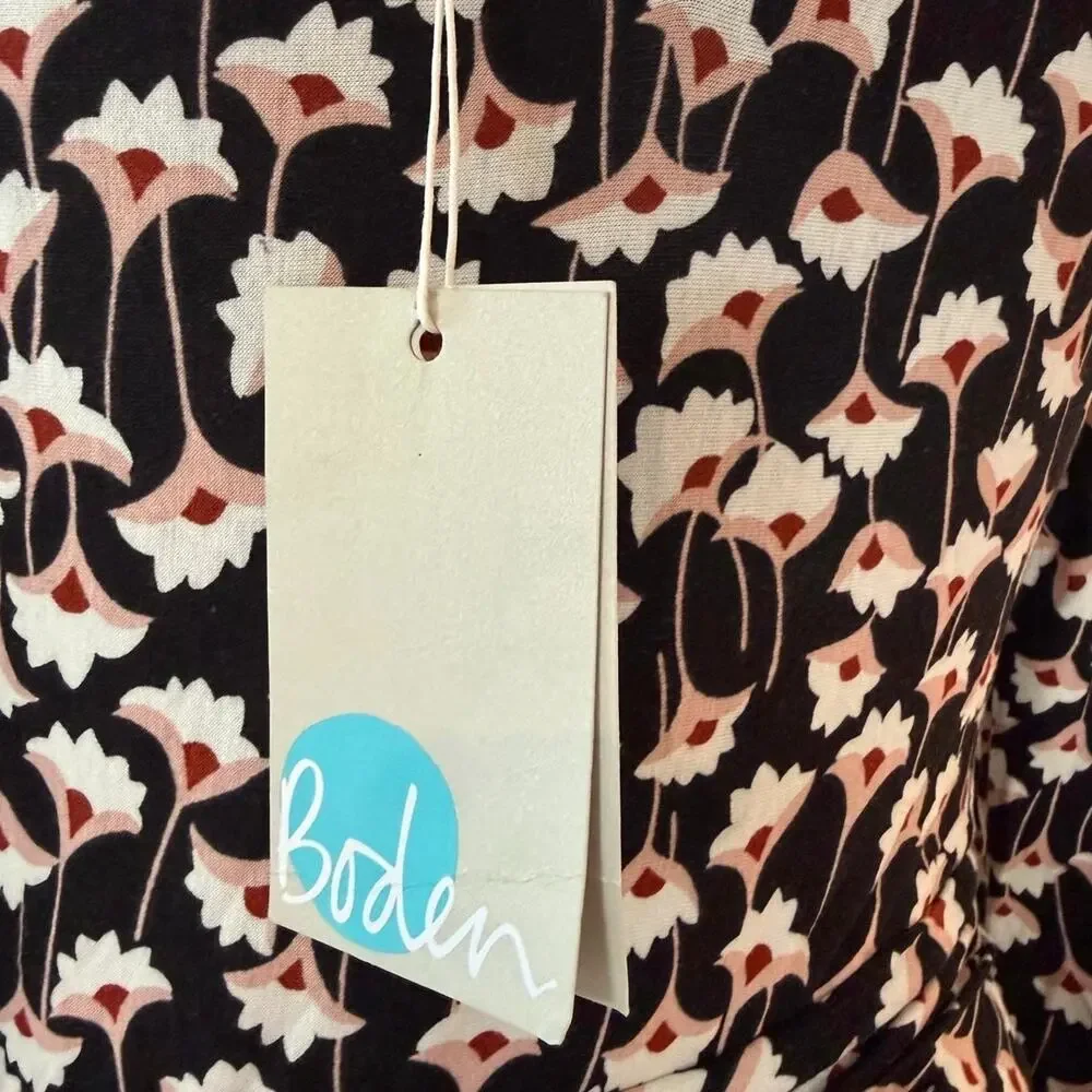 Boden Maisie Matte Jersey Midi Dress Black Floral Handkerchief Hem Ruched Size 8 - Picture 10 of 12